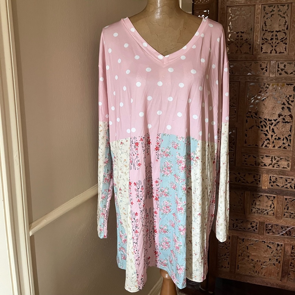 Lily By Fermina Pink Polka Dot and Floral Long Sleeve Top - Picture 2 of 4